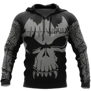 Viking Skull Unisex Hoodie, Black Skull Hoodies, Skull Hoodie To My Husband