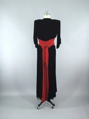 Vintage 1940s Black Velvet Maxi Dress / Theater Costume