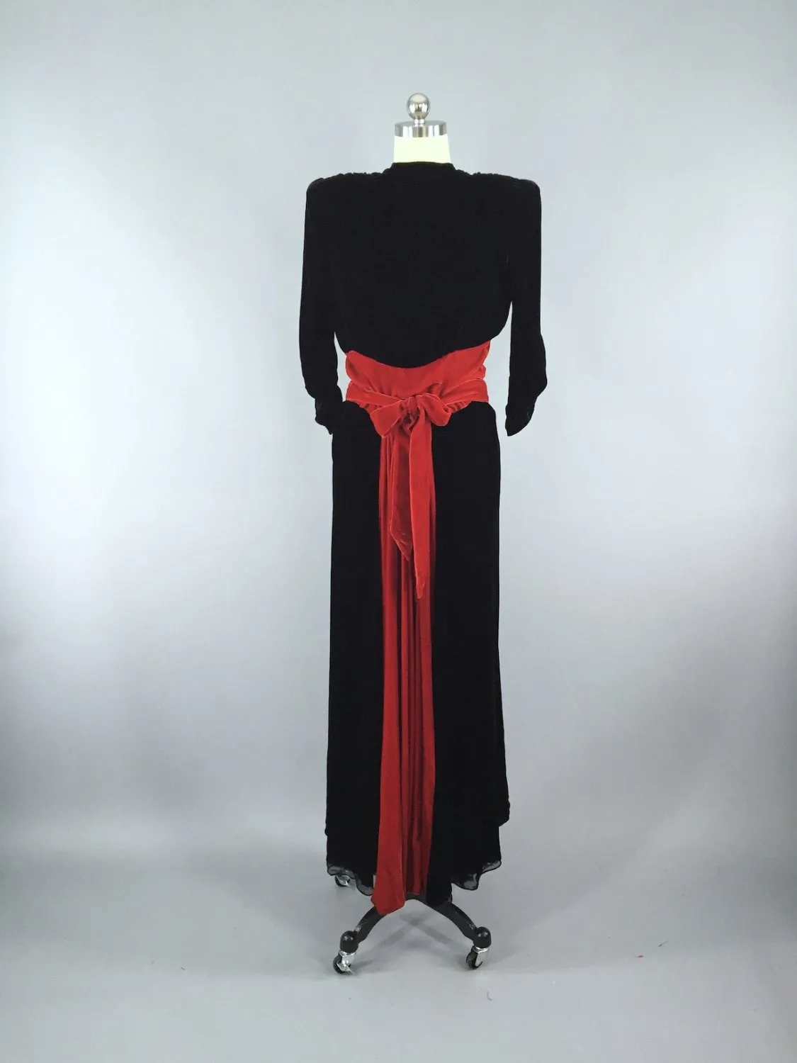 Vintage 1940s Black Velvet Maxi Dress / Theater Costume