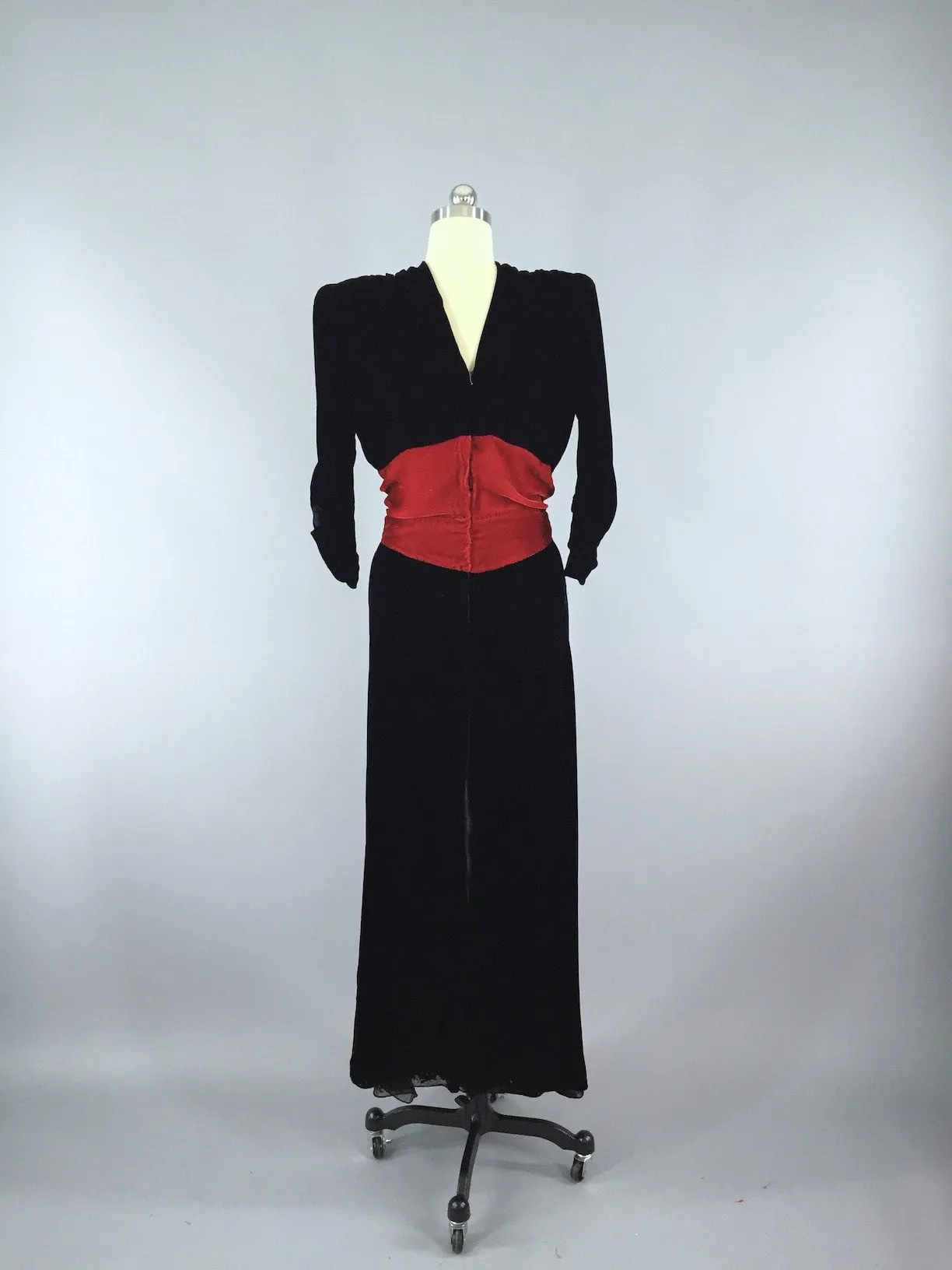 Vintage 1940s Black Velvet Maxi Dress / Theater Costume