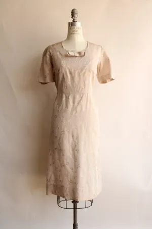 Vintage 1950s Taupe Floral Print Dress