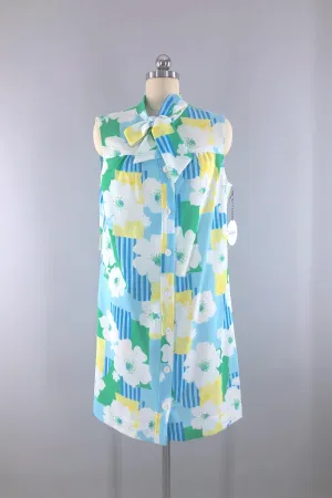 Vintage 1960s Blue Floral Summer Dress