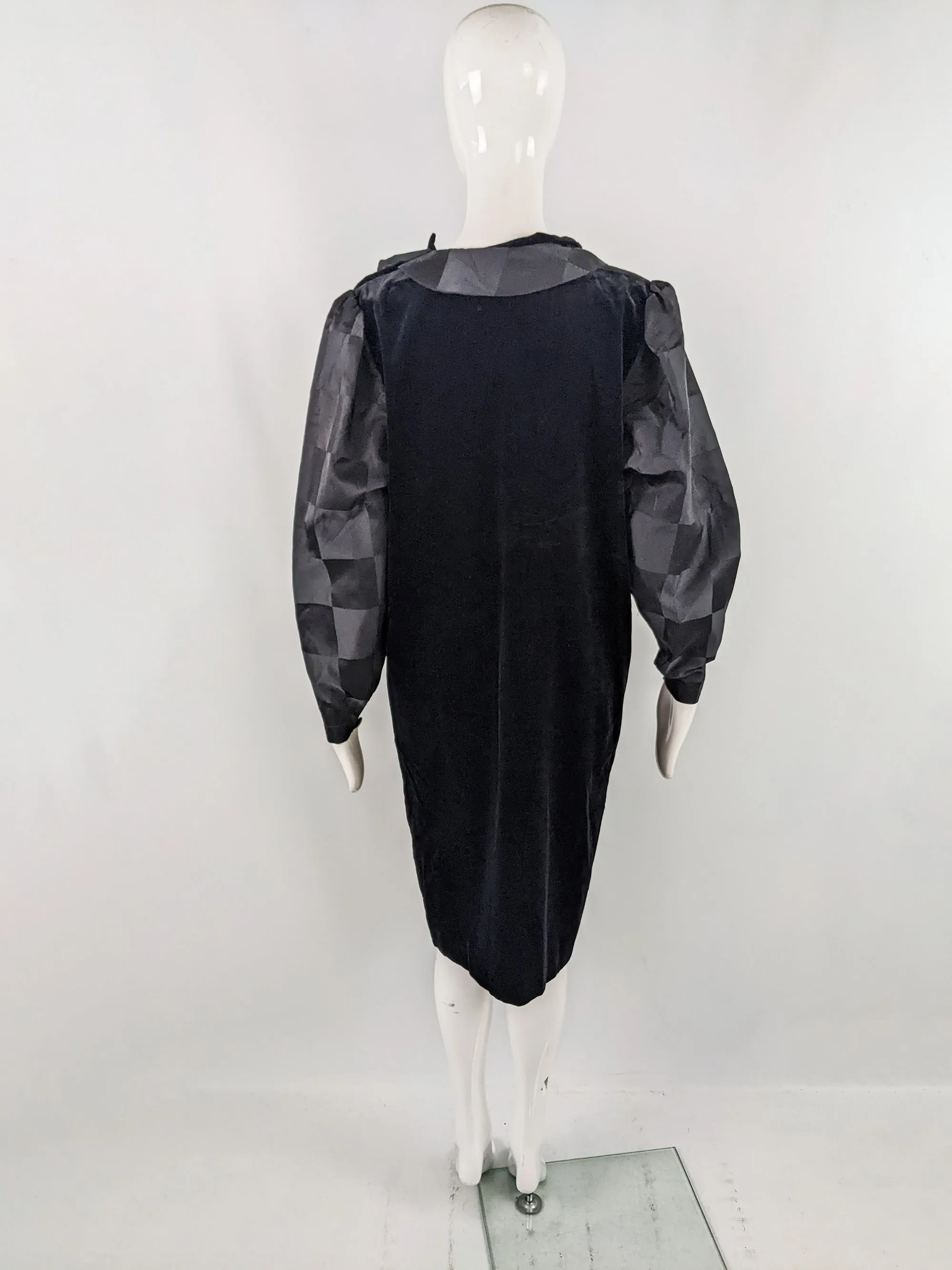 Vintage 1980s Black Velvet & Taffeta Balloon Sleeve Party Dress