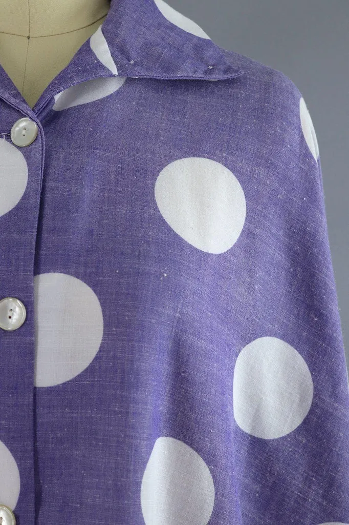 Vintage 1980s Puccini Day Dress / Periwinkle Blue Polka Dots