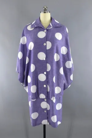 Vintage 1980s Puccini Day Dress / Periwinkle Blue Polka Dots