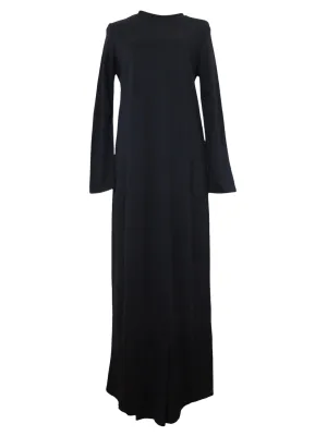 Vintage 80s Minimalist Avant-Garde Chic Classic Black Basic Long Sleeve Floor Length Maxi Dress | Size M