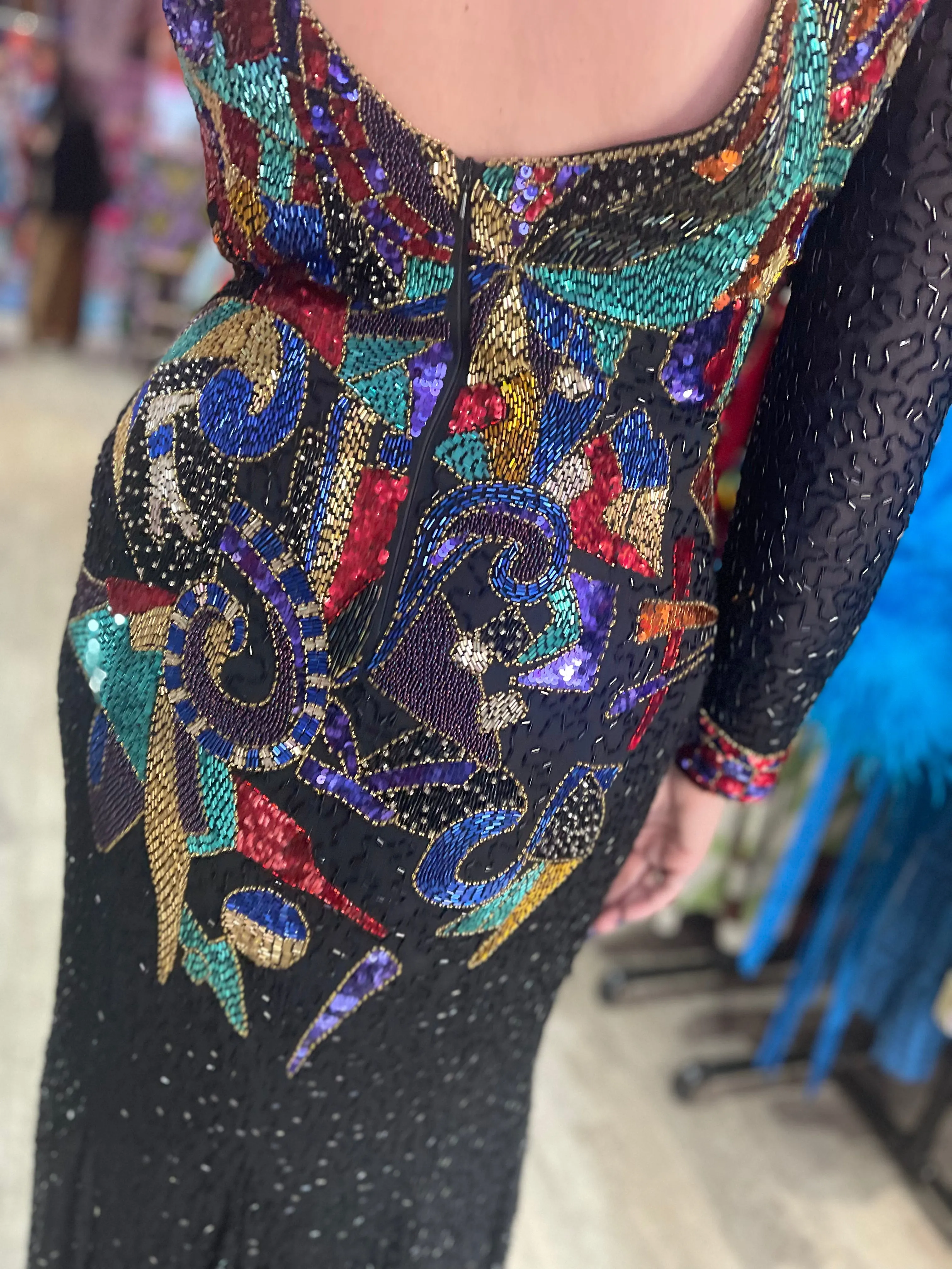 Vintage 80s Sequin Geometric Gown