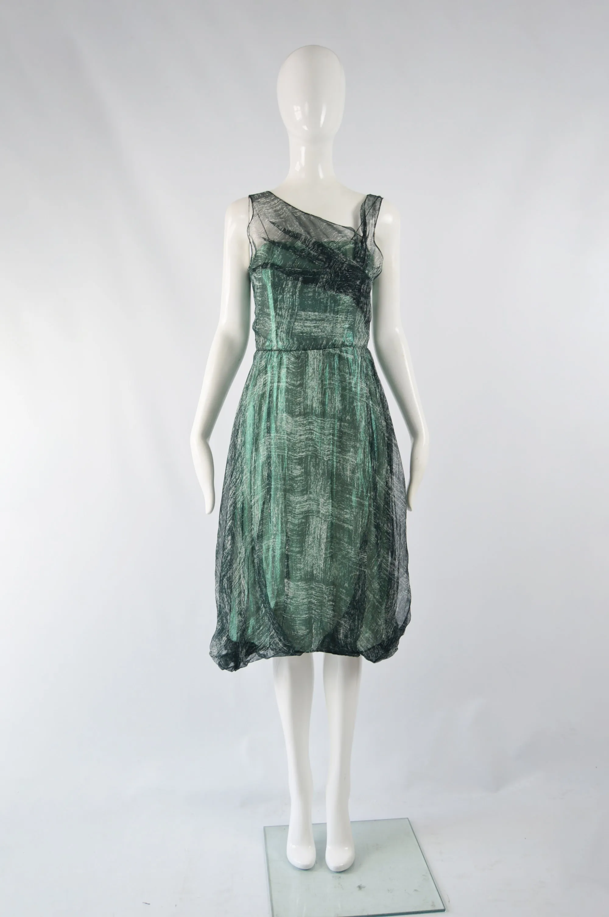 Vintage Metallic Green Bubble Hem Evening Dress, A/W 2004