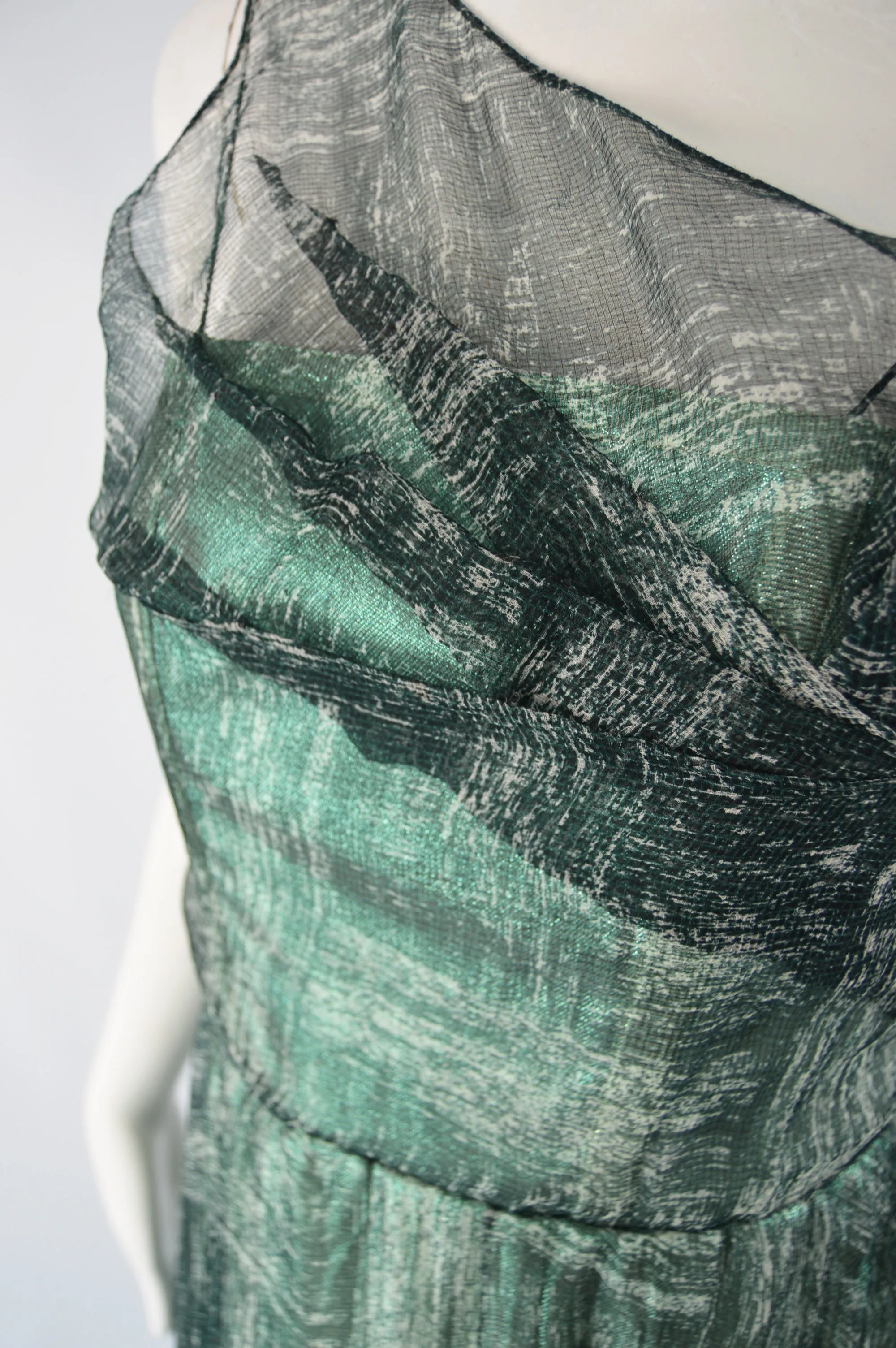 Vintage Metallic Green Bubble Hem Evening Dress, A/W 2004