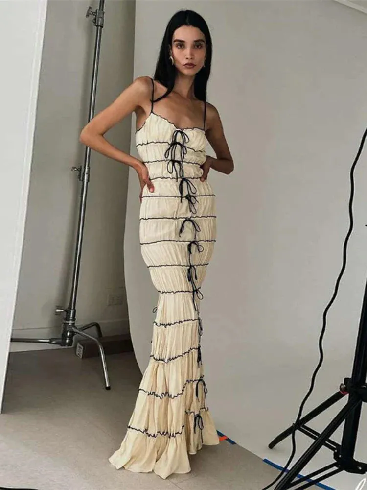 White Ruched Stylish Drawstring Maxi Dress