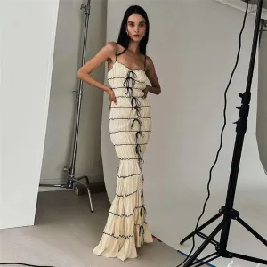 White Ruched Stylish Drawstring Maxi Dress