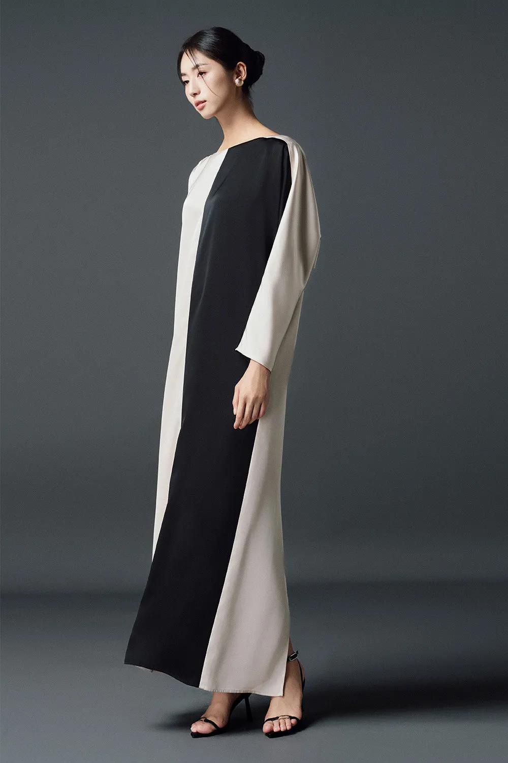 Winifred Straight Boat Neck Twill Silk Ankle Length Dress