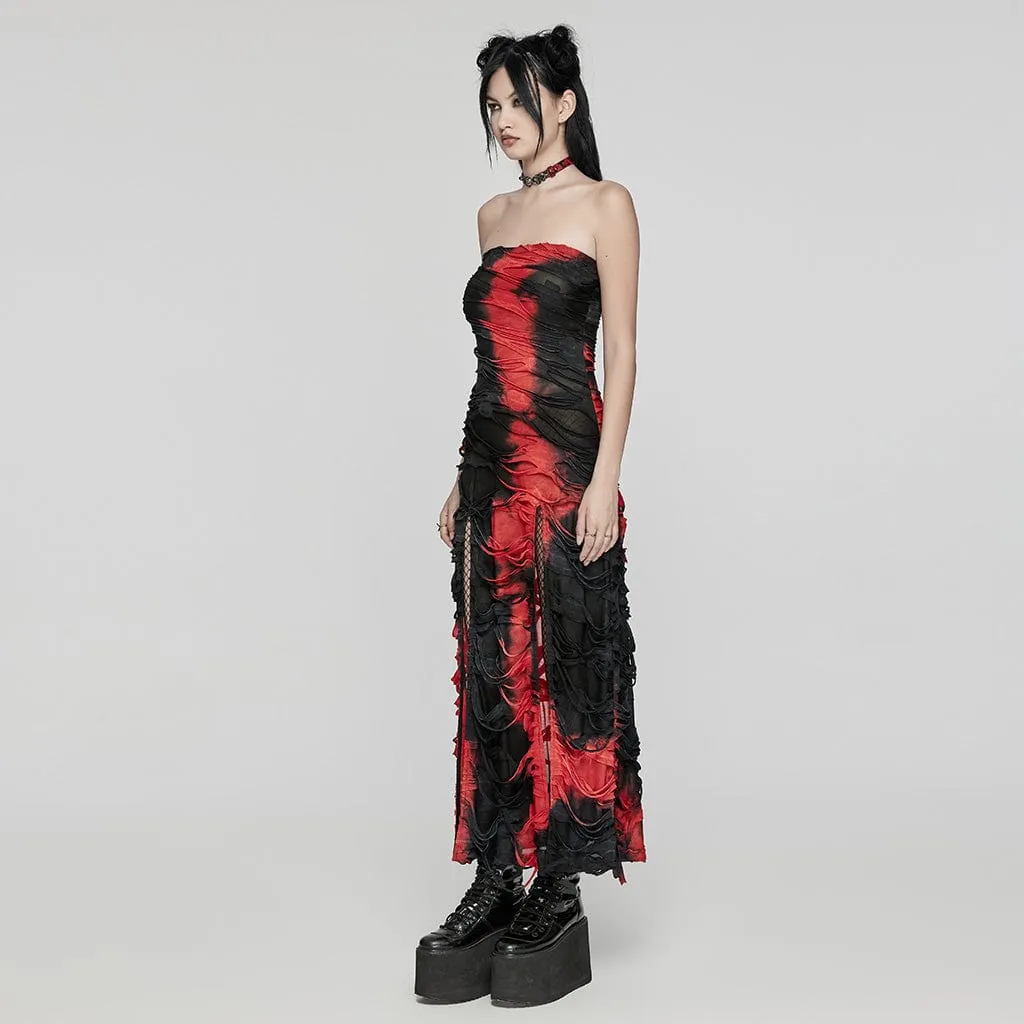 Women's Gothic Contrast Color Ripped Split Party Dress