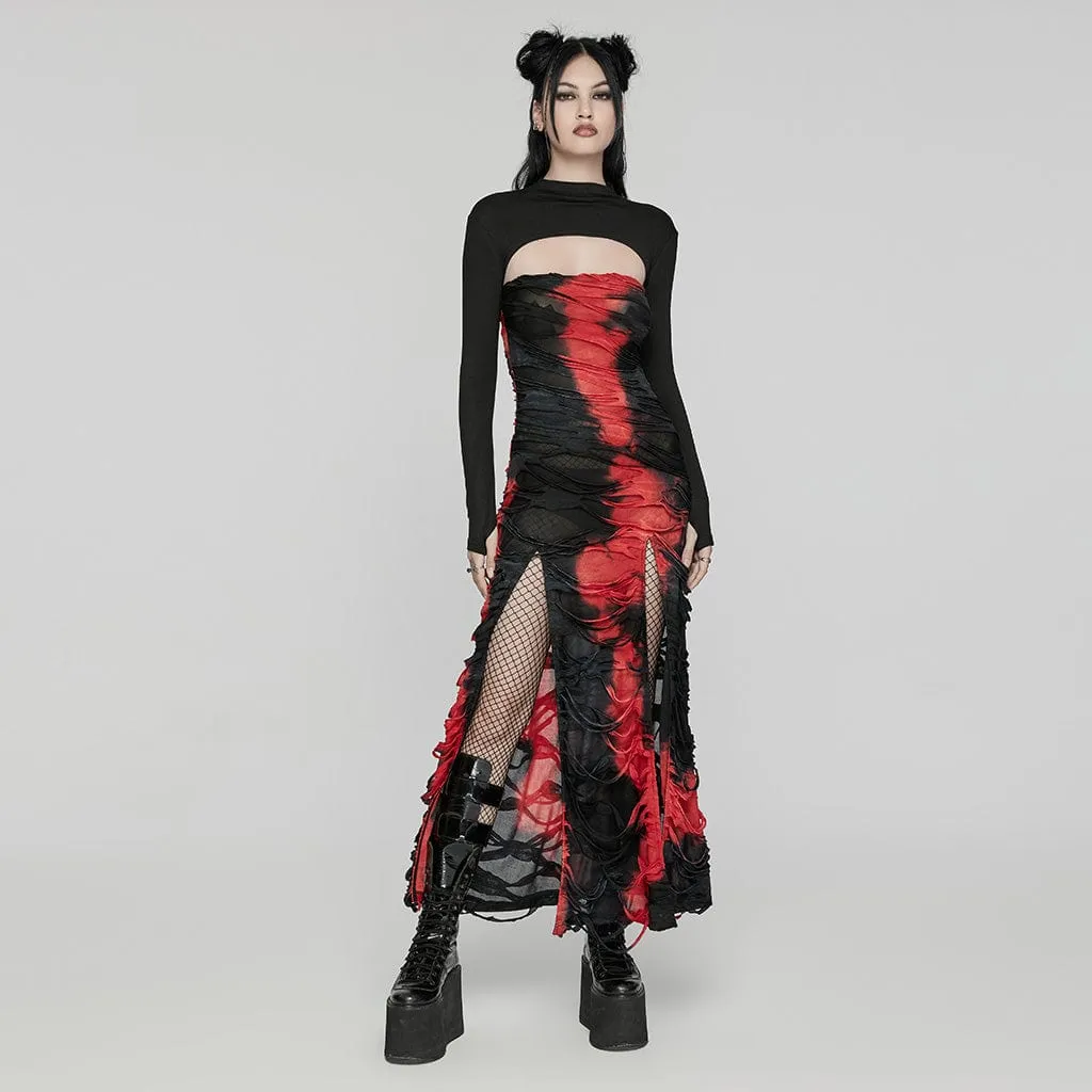 Women's Gothic Contrast Color Ripped Split Party Dress
