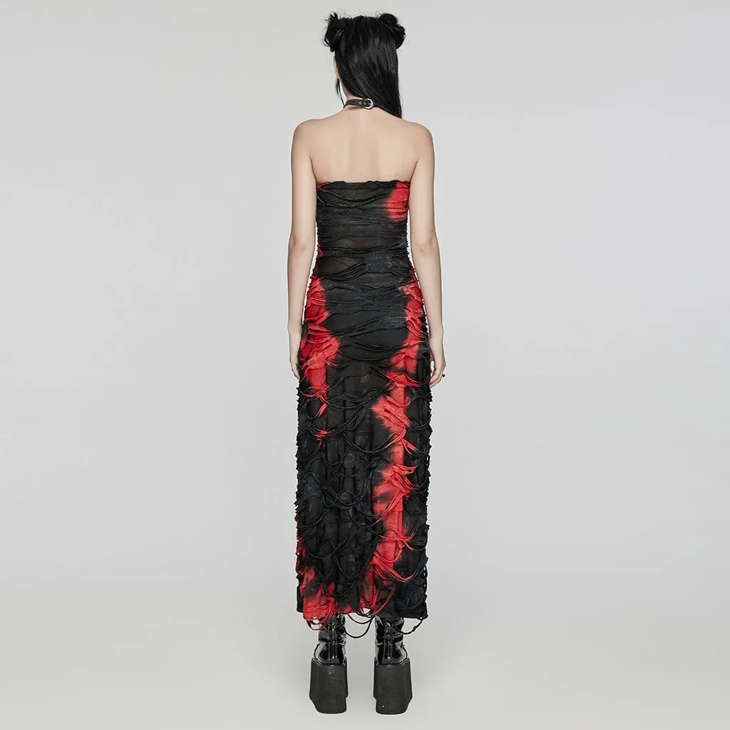 Women's Gothic Contrast Color Ripped Split Party Dress
