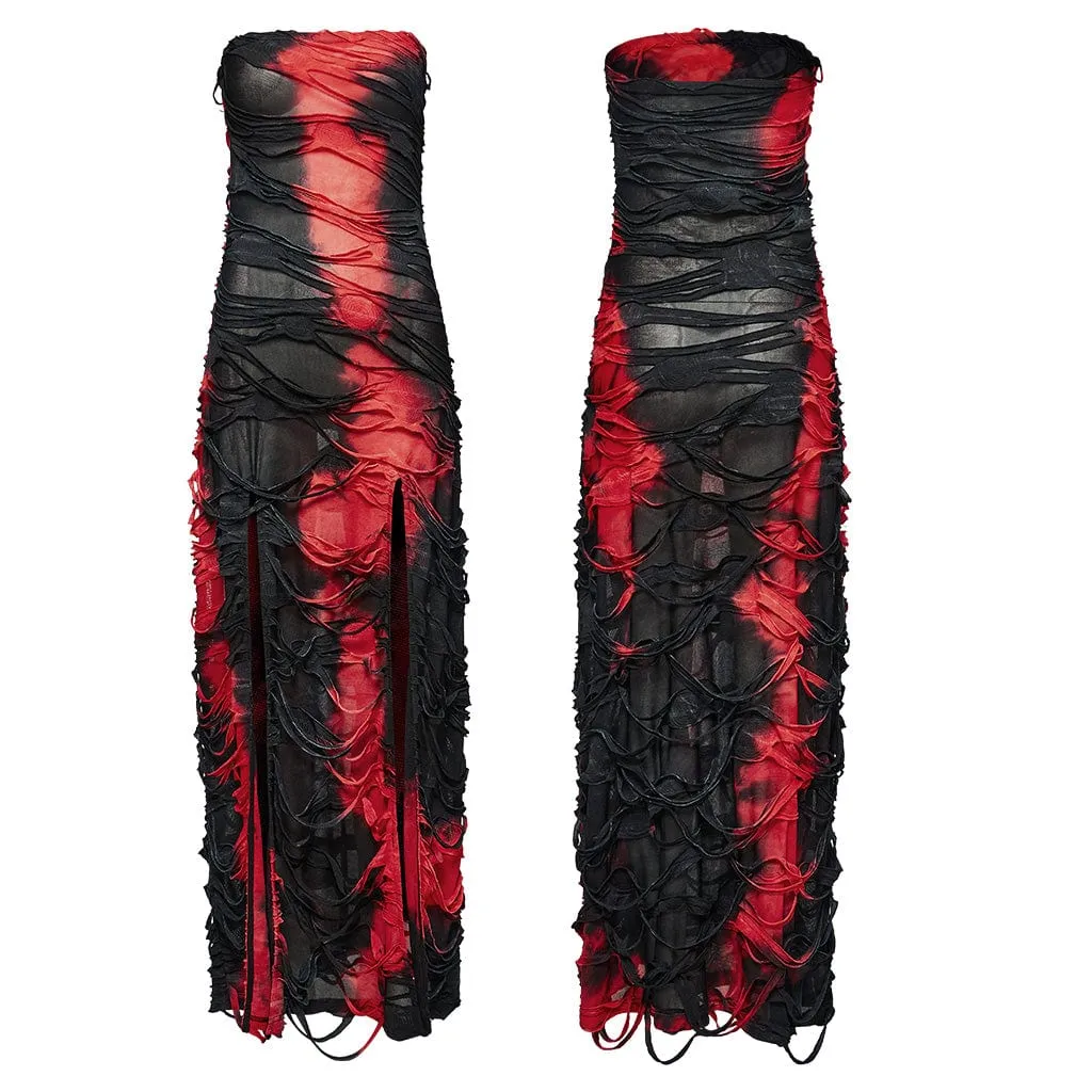 Women's Gothic Contrast Color Ripped Split Party Dress