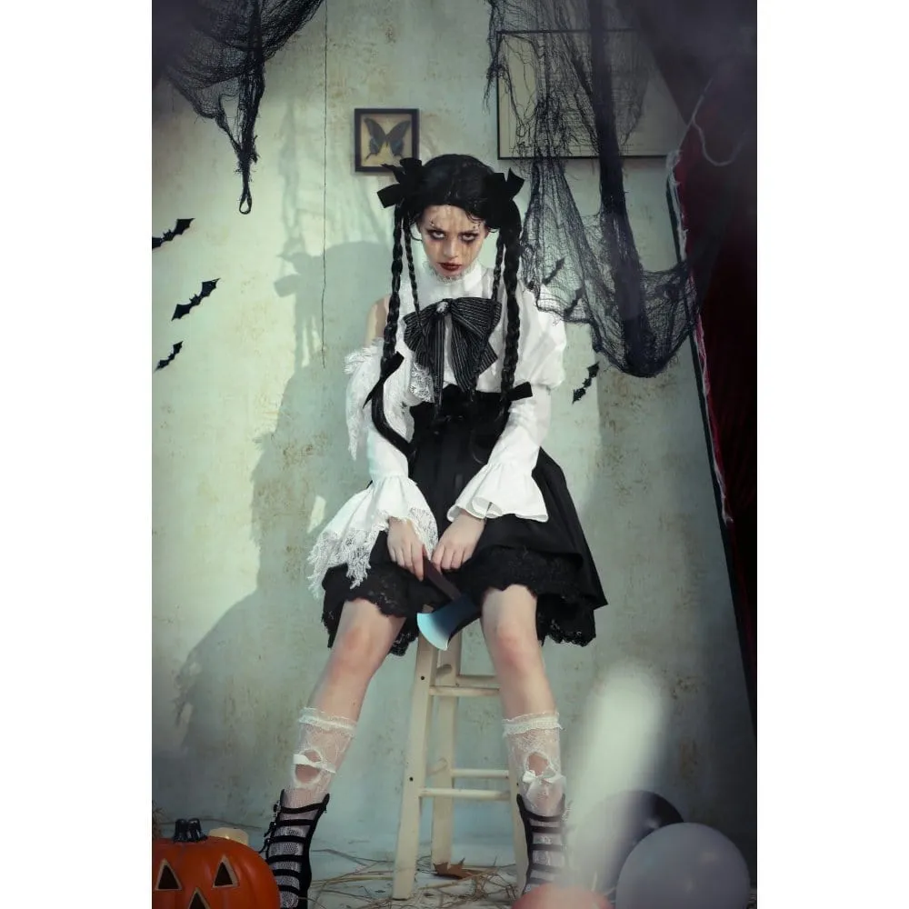 Women's Gothic Lolita Bowknot Short Dress Black White