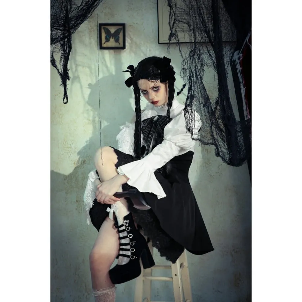 Women's Gothic Lolita Bowknot Short Dress Black White