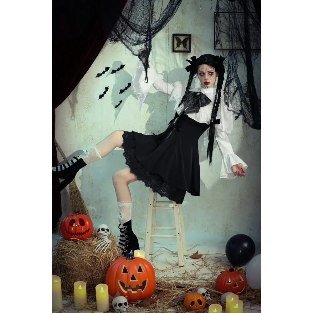 Women's Gothic Lolita Bowknot Short Dress Black White