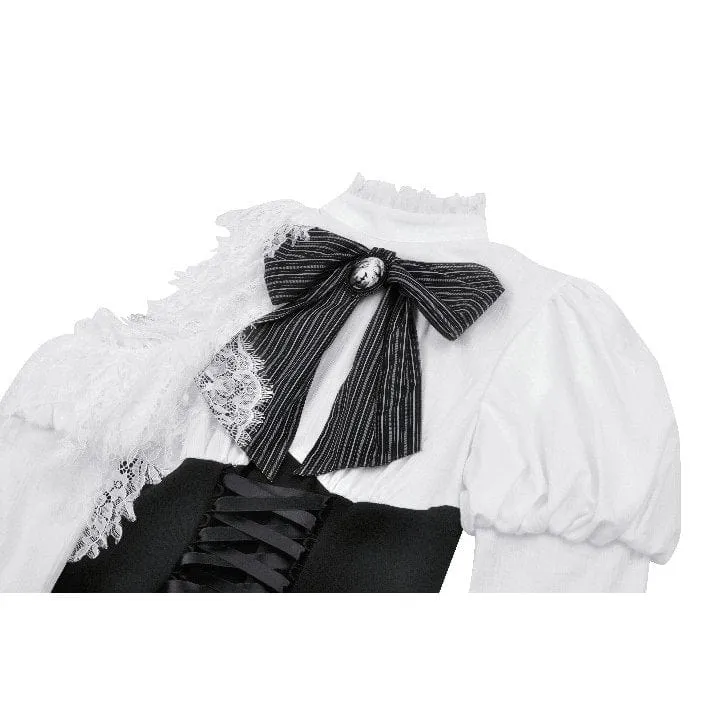 Women's Gothic Lolita Bowknot Short Dress Black White