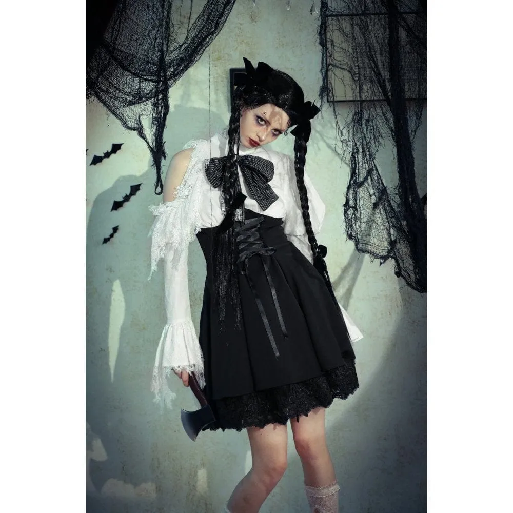 Women's Gothic Lolita Bowknot Short Dress Black White
