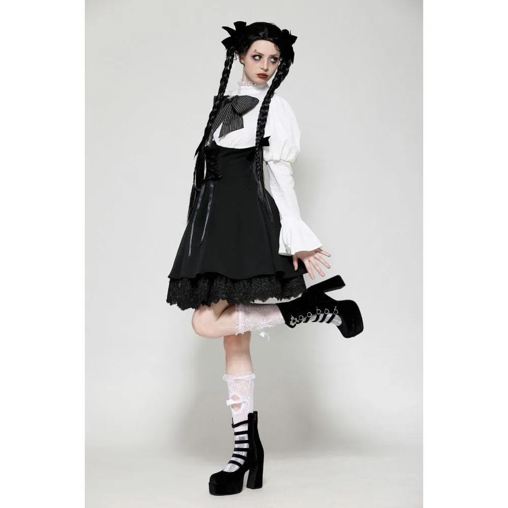 Women's Gothic Lolita Bowknot Short Dress Black White