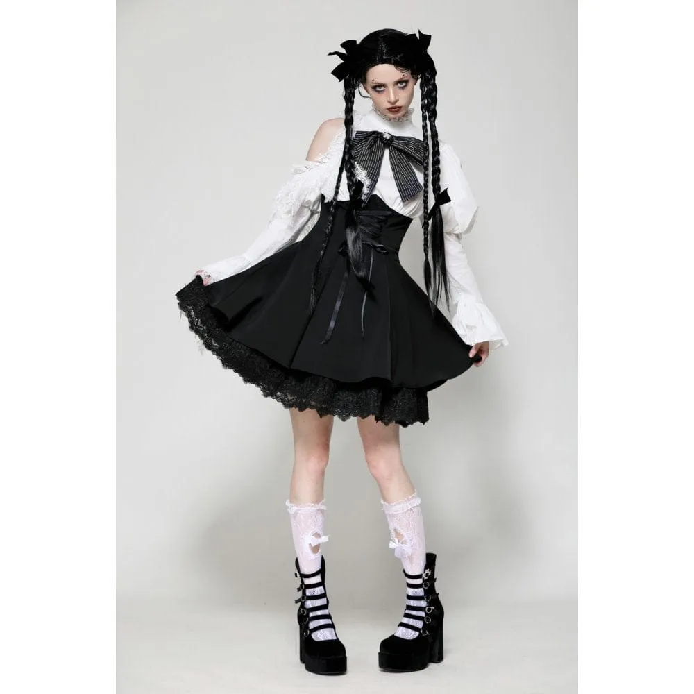 Women's Gothic Lolita Bowknot Short Dress Black White