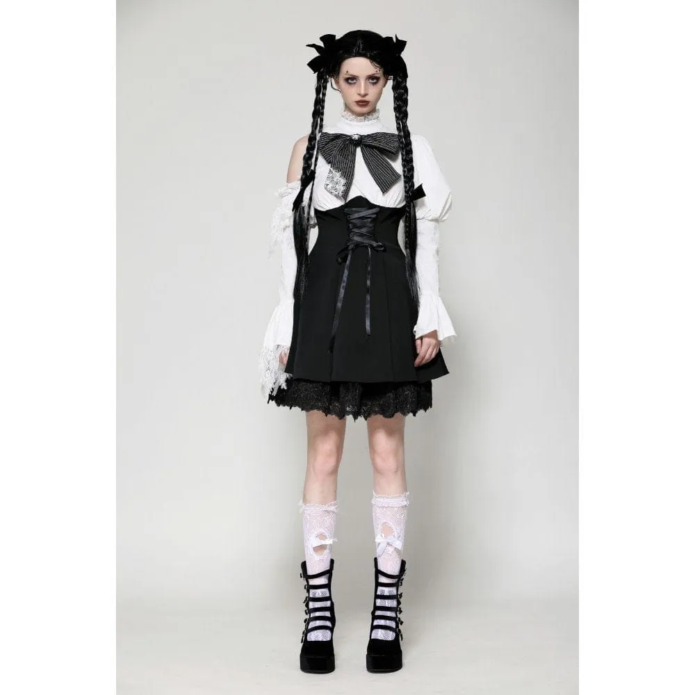 Women's Gothic Lolita Bowknot Short Dress Black White