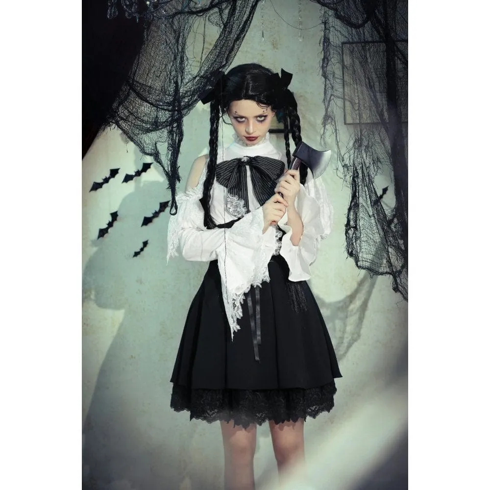 Women's Gothic Lolita Bowknot Short Dress Black White