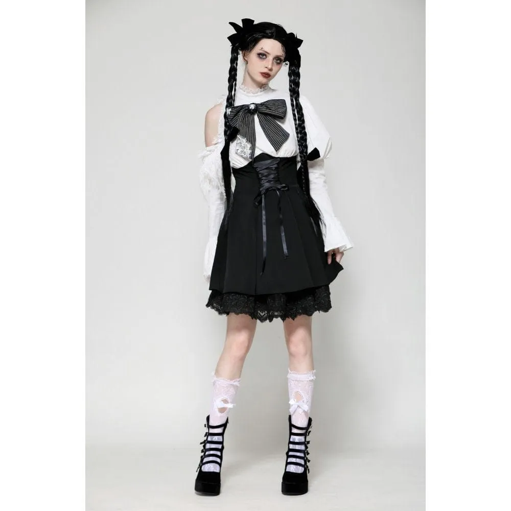Women's Gothic Lolita Bowknot Short Dress Black White