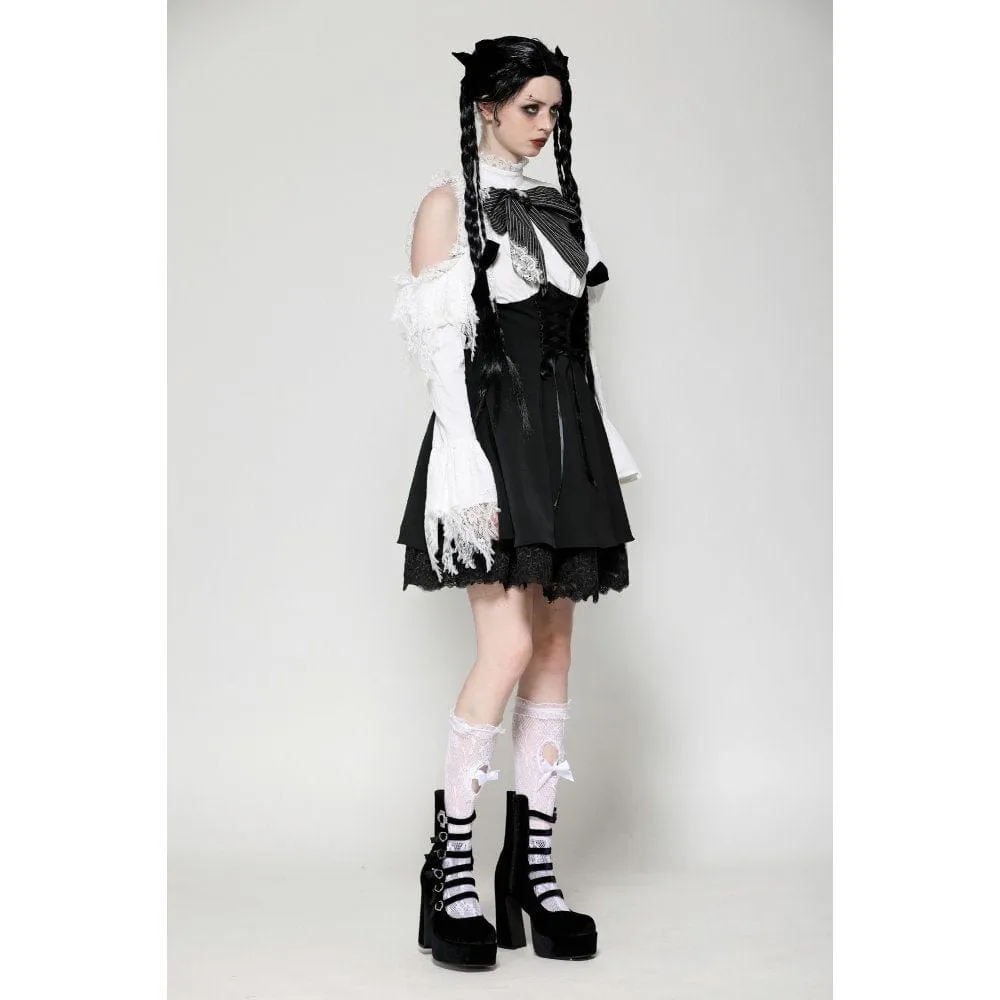 Women's Gothic Lolita Bowknot Short Dress Black White
