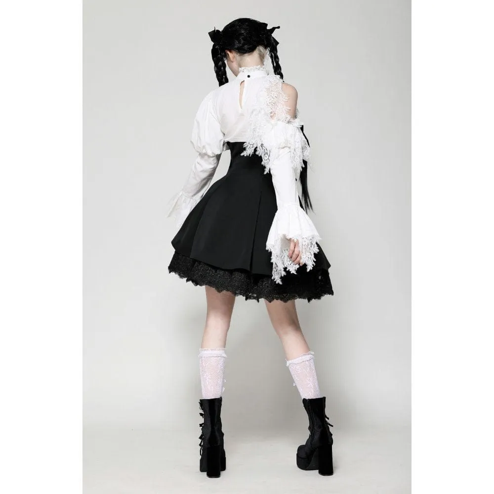 Women's Gothic Lolita Bowknot Short Dress Black White