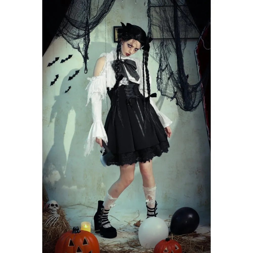 Women's Gothic Lolita Bowknot Short Dress Black White