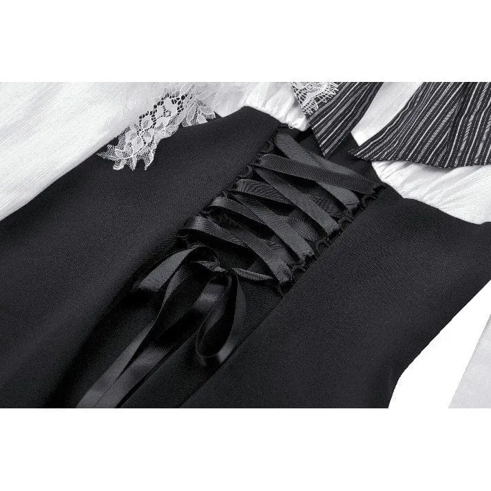 Women's Gothic Lolita Bowknot Short Dress Black White