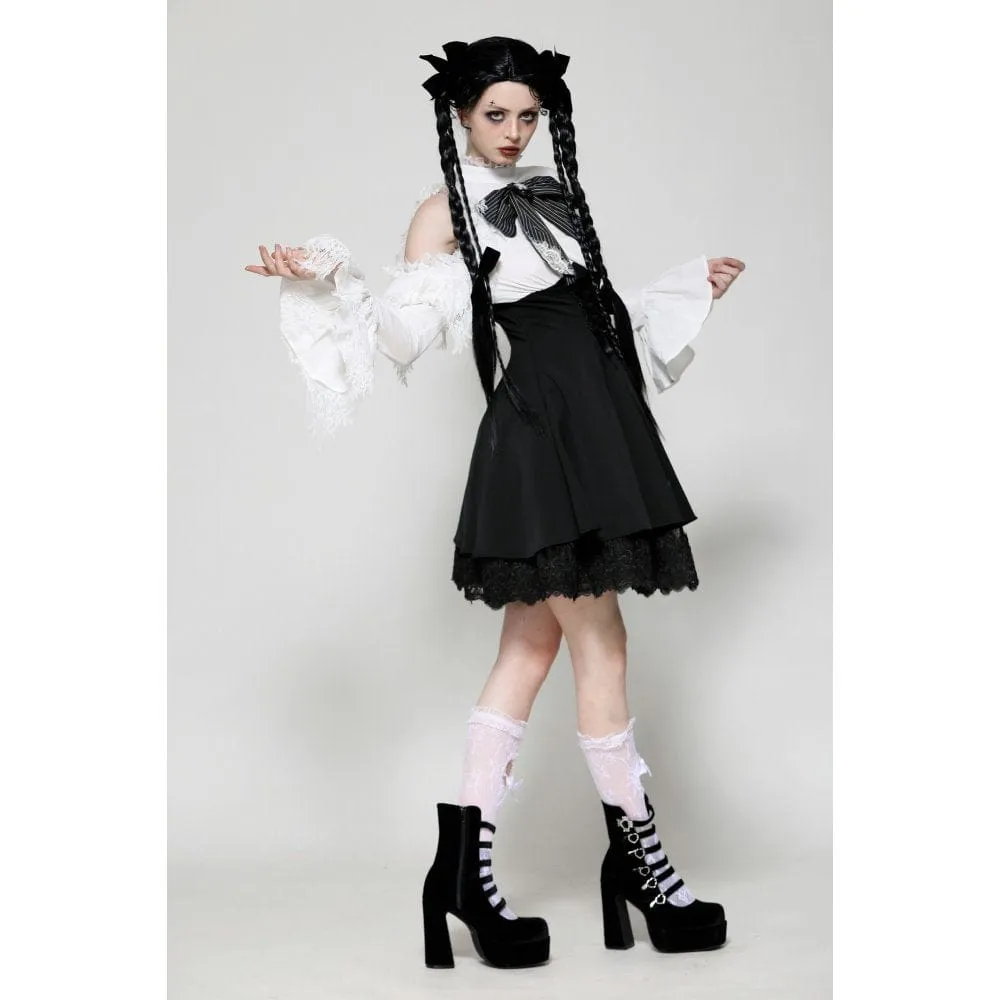 Women's Gothic Lolita Bowknot Short Dress Black White