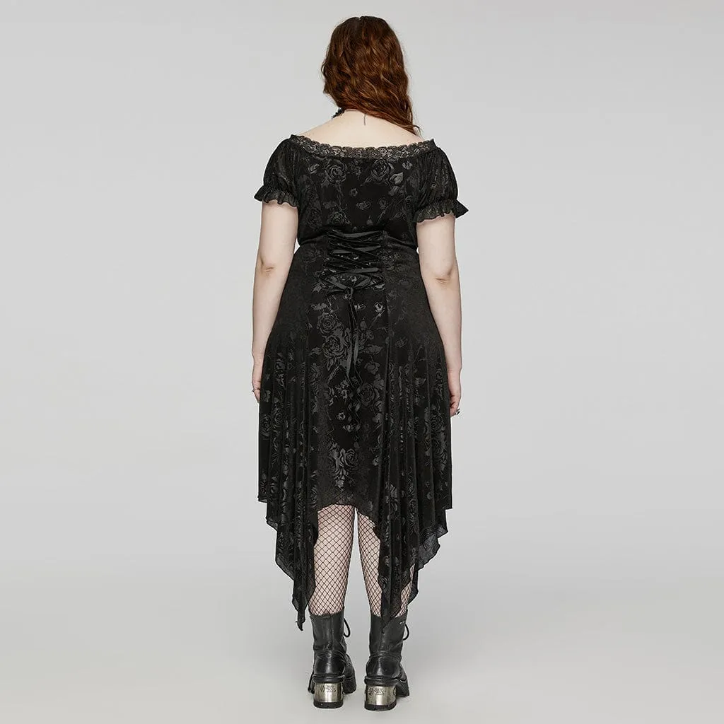 Women's Plus Size Gothic Irregular Plunging Embossed Honeymoon Dress