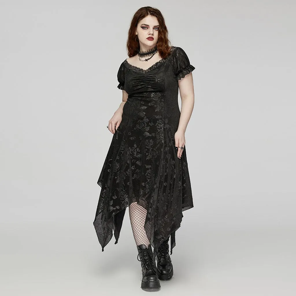 Women's Plus Size Gothic Irregular Plunging Embossed Honeymoon Dress