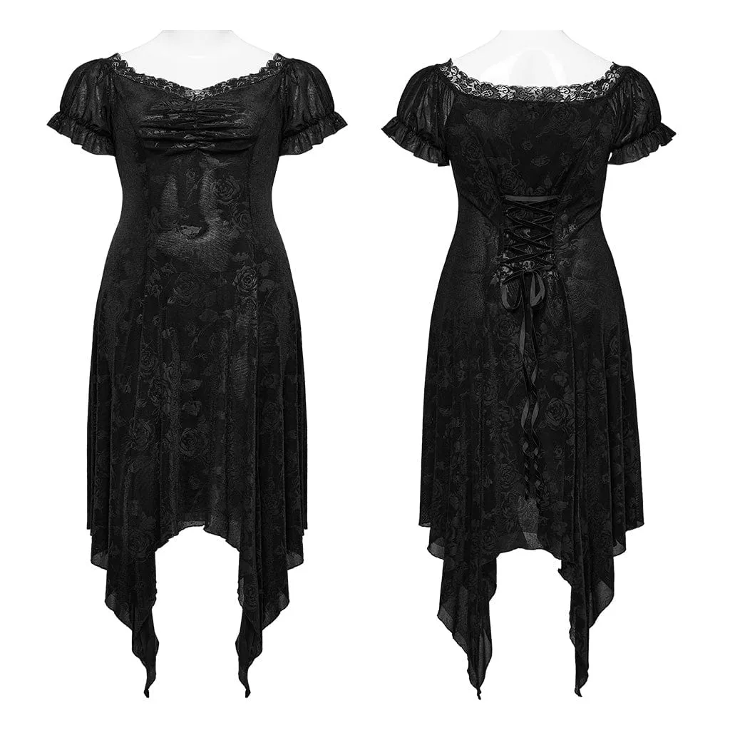 Women's Plus Size Gothic Irregular Plunging Embossed Honeymoon Dress