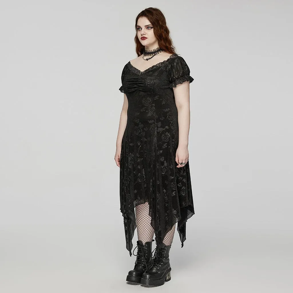 Women's Plus Size Gothic Irregular Plunging Embossed Honeymoon Dress