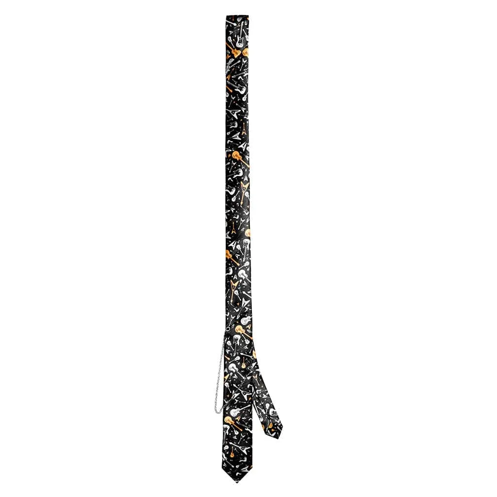 Women's Punk Guitar Printed Tie with Chain