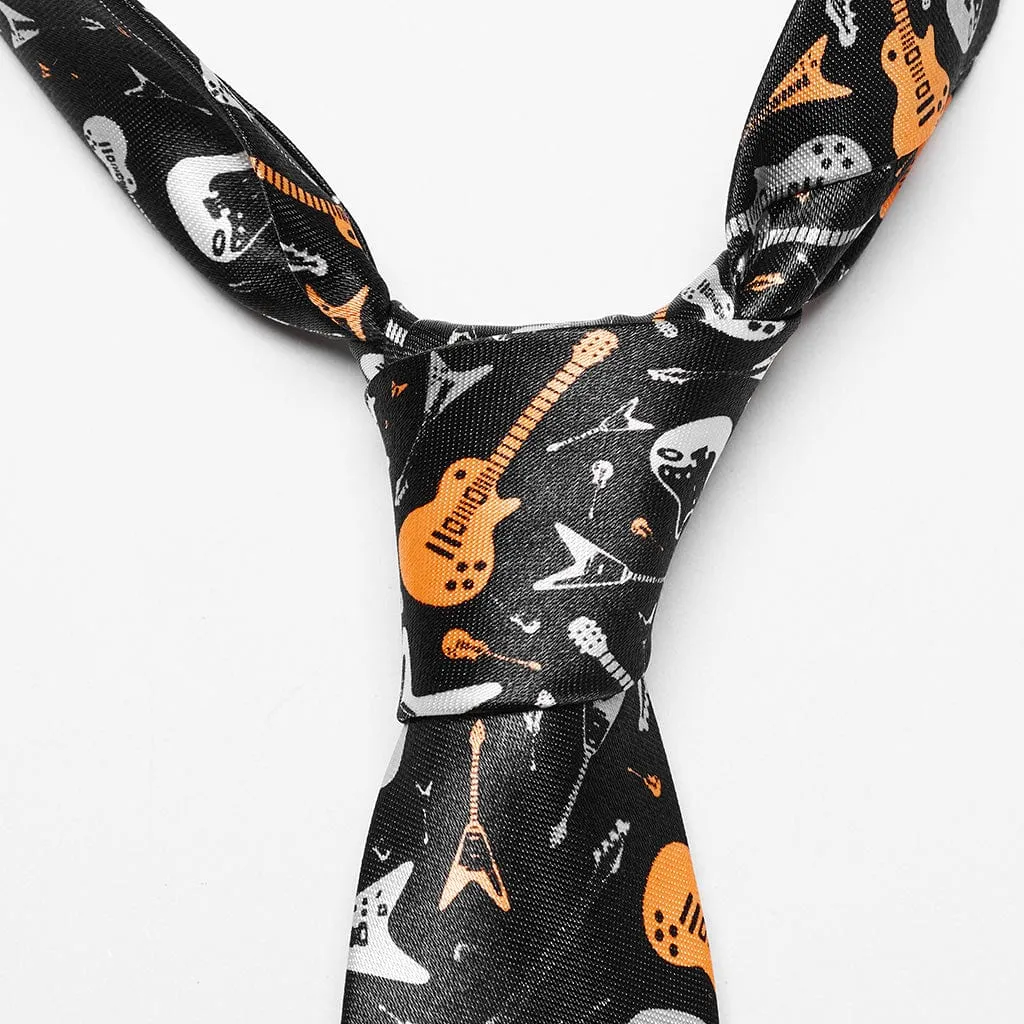 Women's Punk Guitar Printed Tie with Chain