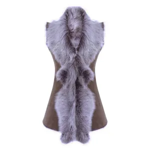 Women's Spanish Shearling Sheepskin Toscana Taupe Long Waistcoat Gilet