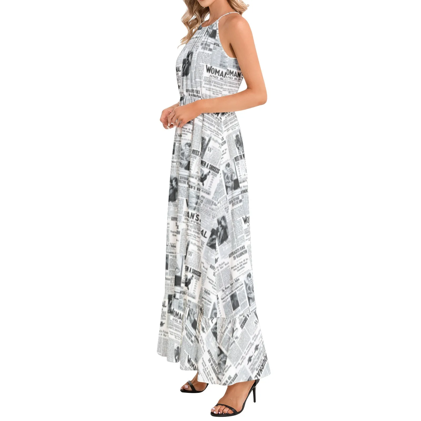Women's Suffrage Commemorative Ruffle Hem Halter Neck Maxi Dress