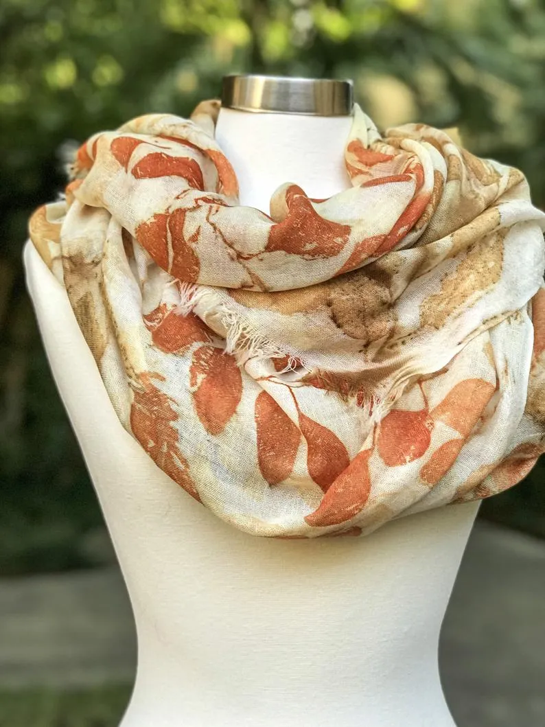 Wool Scarf with Eco Print for Women, Eco-printed Merino Wool Scarf, Botanical Printing Scarf for Wedding