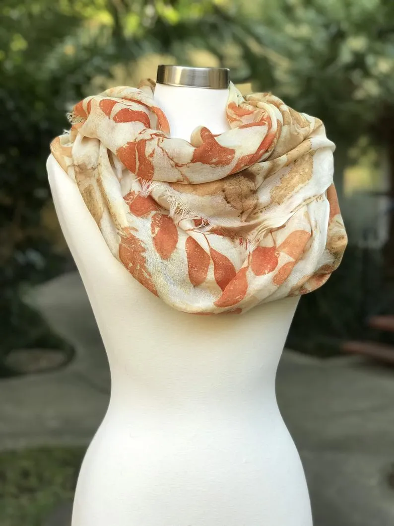 Wool Scarf with Eco Print for Women, Eco-printed Merino Wool Scarf, Botanical Printing Scarf for Wedding
