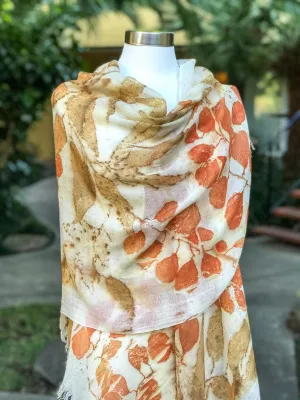 Wool Scarf with Eco Print for Women, Eco-printed Merino Wool Scarf, Botanical Printing Scarf for Wedding