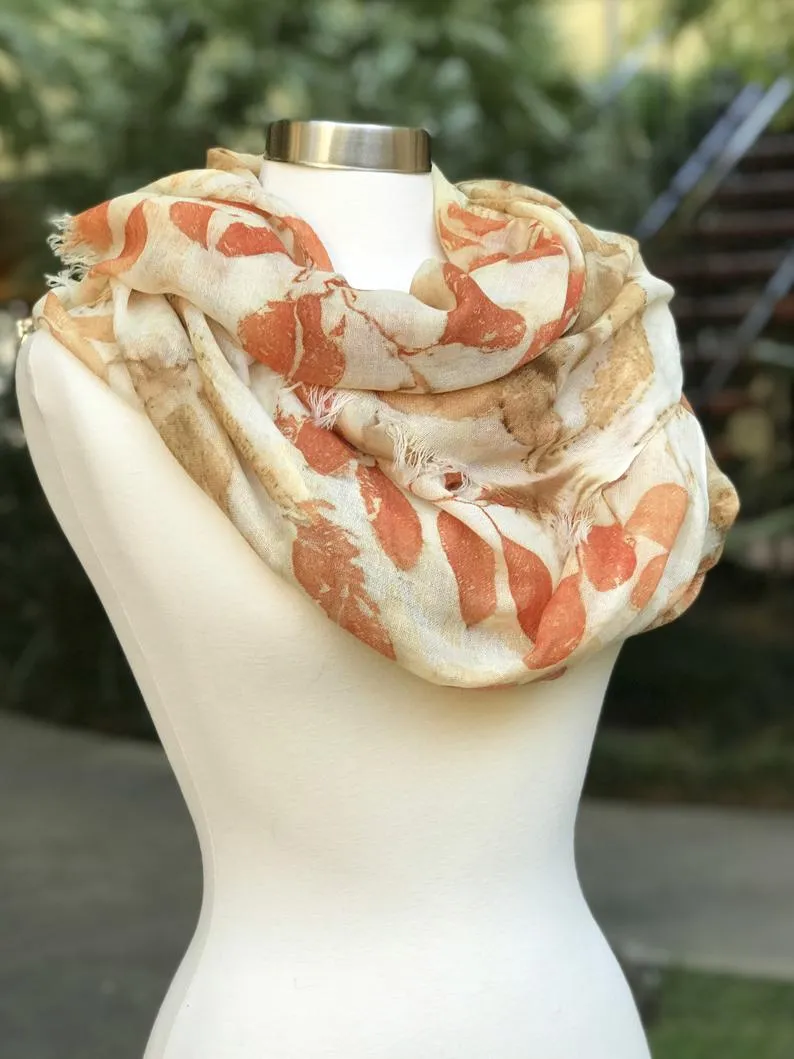 Wool Scarf with Eco Print for Women, Eco-printed Merino Wool Scarf, Botanical Printing Scarf for Wedding