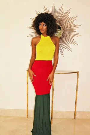 Yellow Red Green Maxi Dress