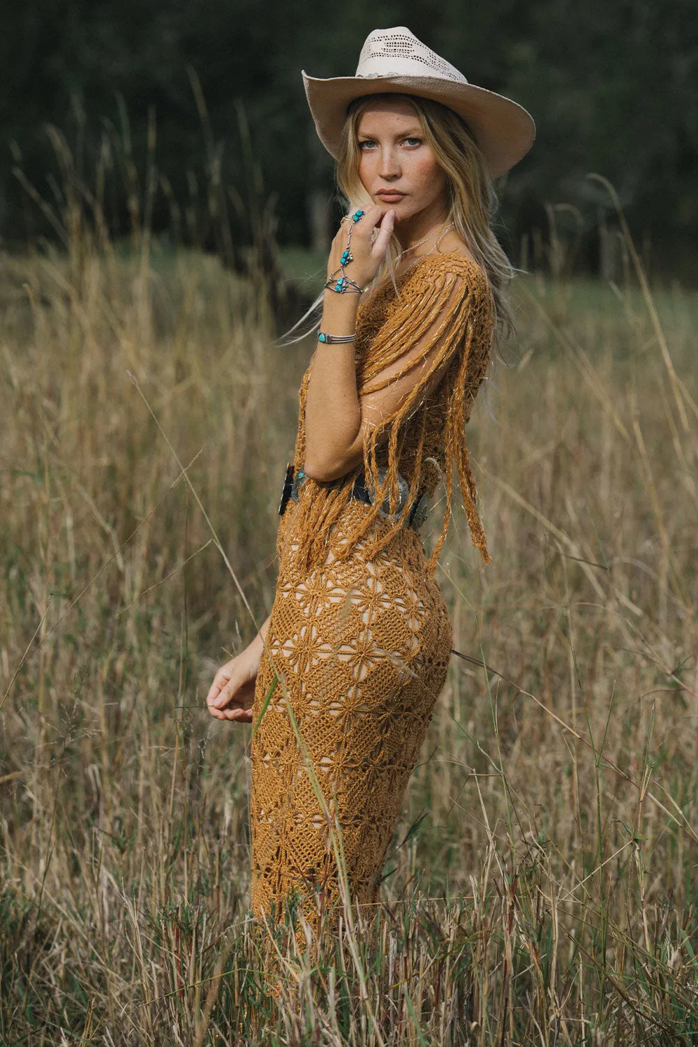 You Ain’t Seen Nothing Yet Fringe   Crochet Maxi Dress