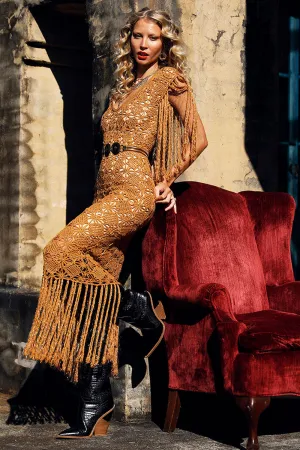 You Ain’t Seen Nothing Yet Fringe   Crochet Maxi Dress